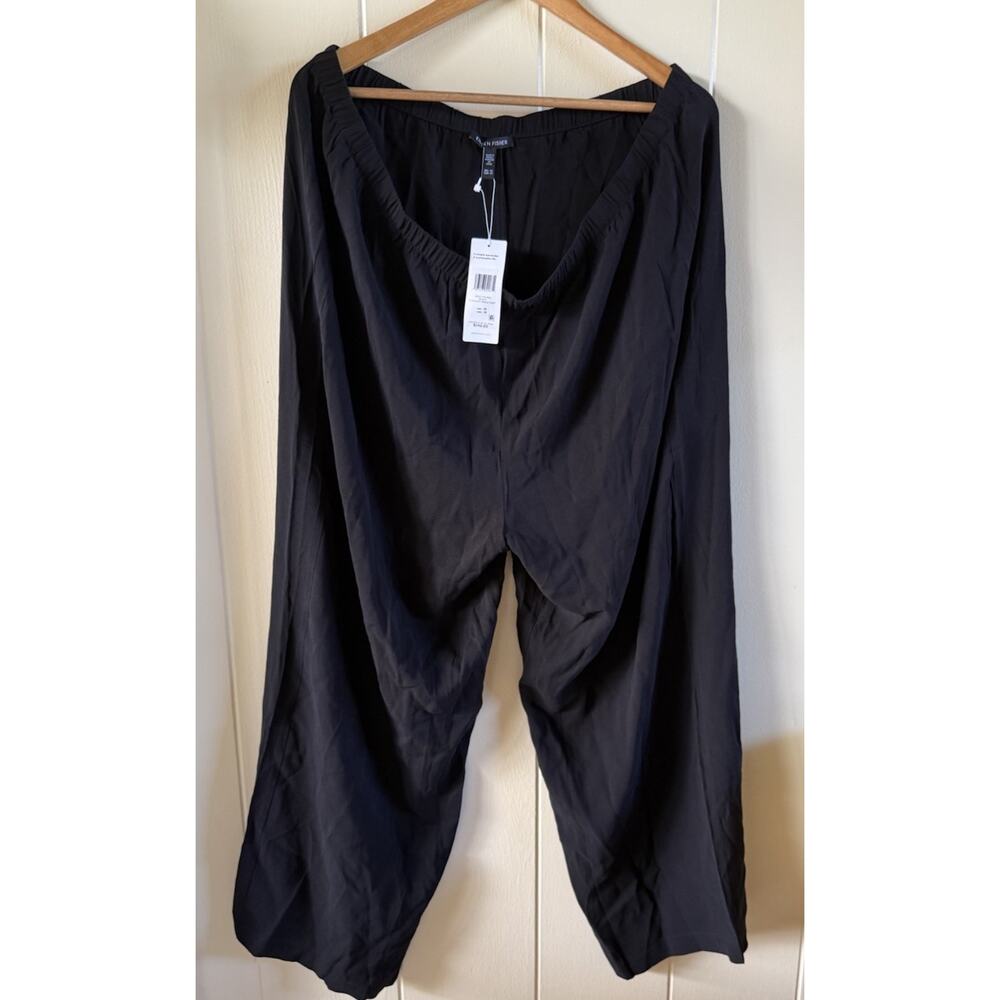 Eileen Fisher Women's 1X Plus Black Silk Pull On Pants Straight Ankle NWT